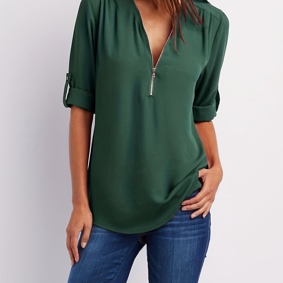 VIDAL BORDEAUX | BLOUSE À COL EN V ZIP POUR FEMMES