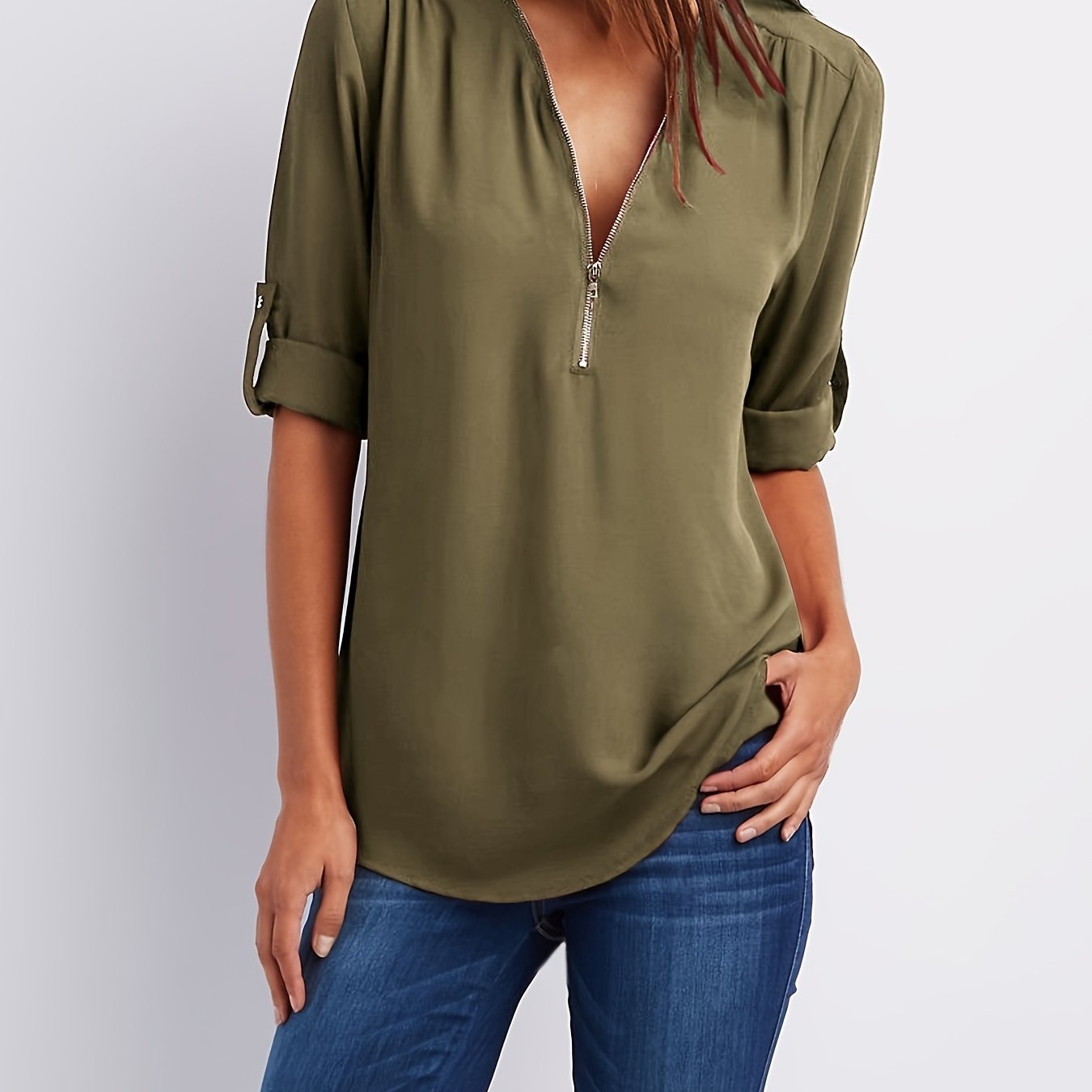 VIDAL BORDEAUX | BLOUSE À COL EN V ZIP POUR FEMMES