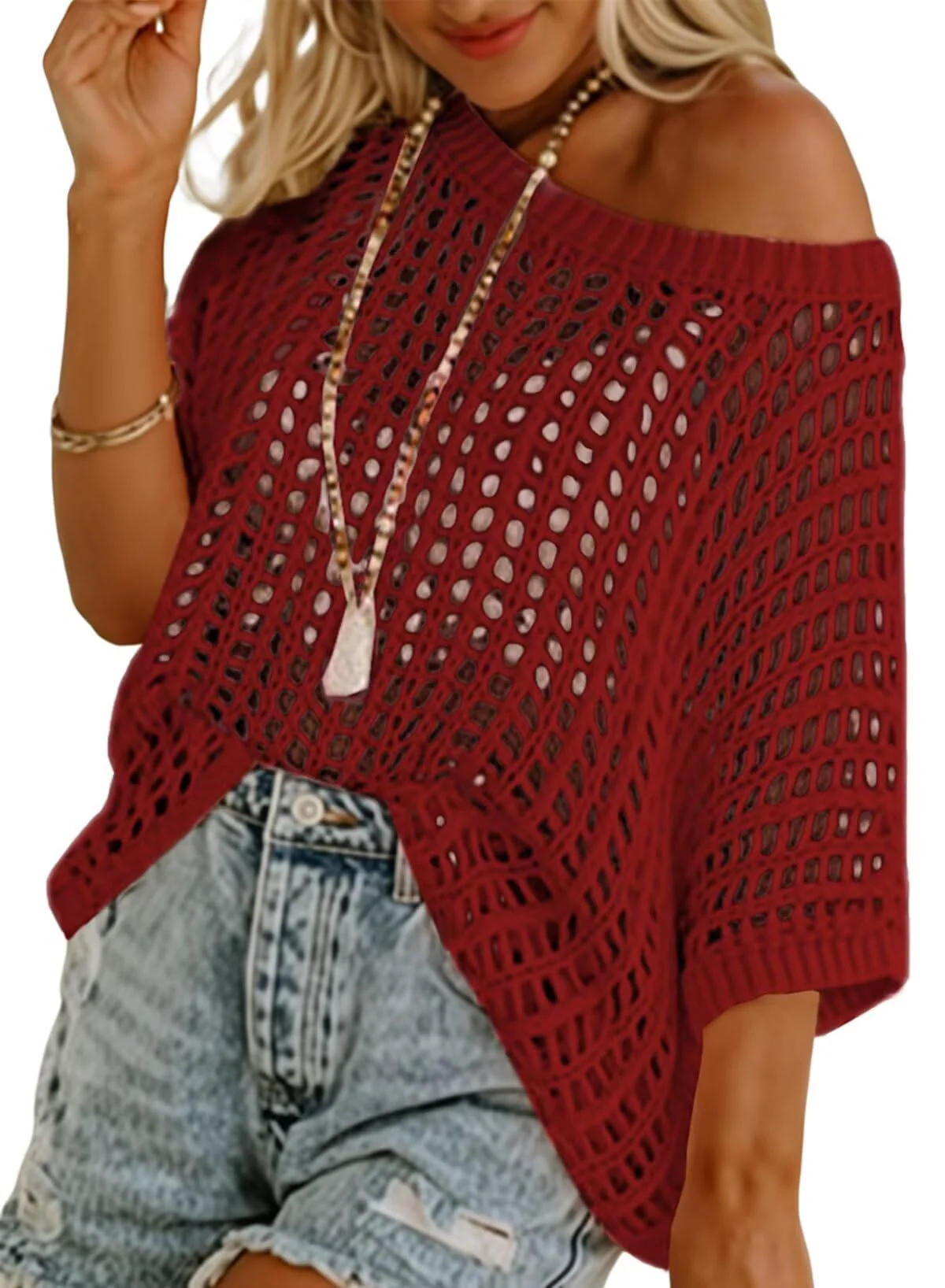 VIDAL BORDEAUX | HAUT EN CROCHET TRICOTÉ POUR FEMMES
