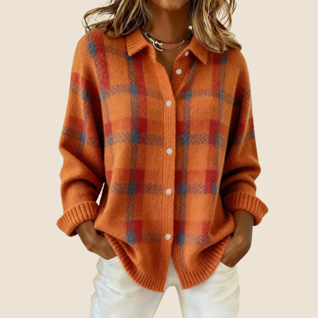VIDAL BORDEAUX | PULL À CARREAUX AVEC COL POUR FEMMES