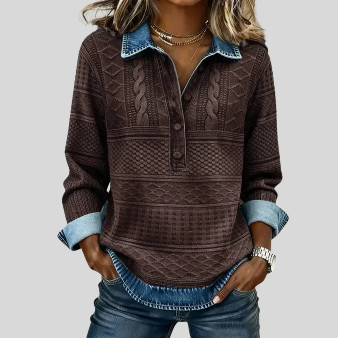 Azalée - Pull Vintage en Maille à Câble avec Col