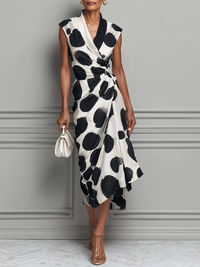 Robe Midi à Taille Cintrée à Imprimé Pois Noir