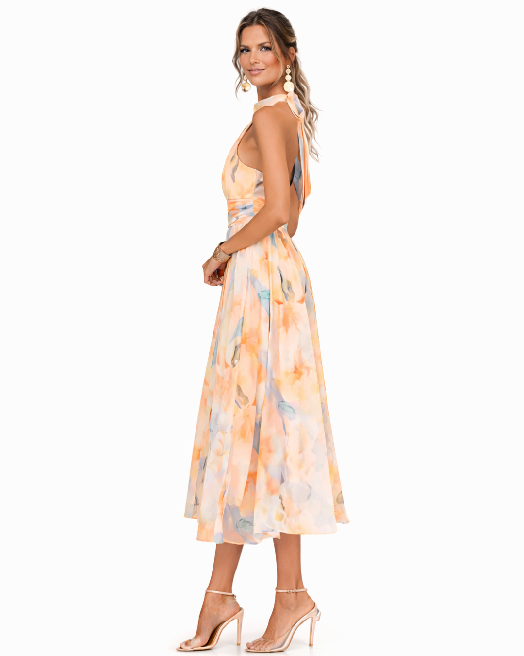 MOREAU LYON | ROBE EN MOUSSELINE PÊCHE FLORAISON POUR FEMME