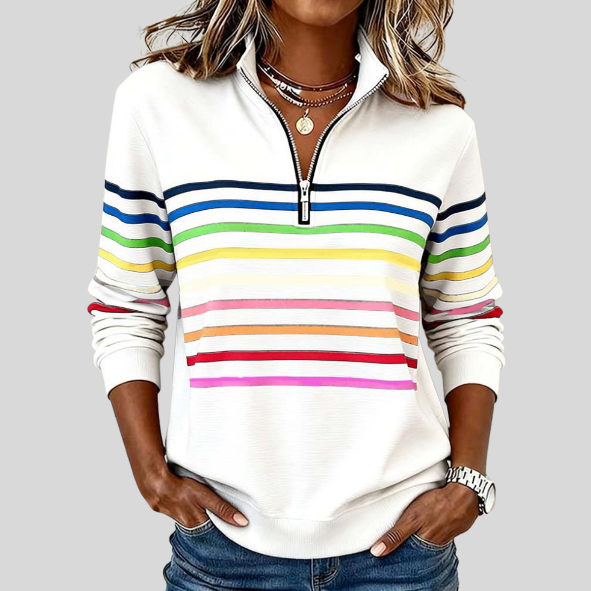 Prismette™ | Sweat-shirt à col zippé quart coloré à rayures