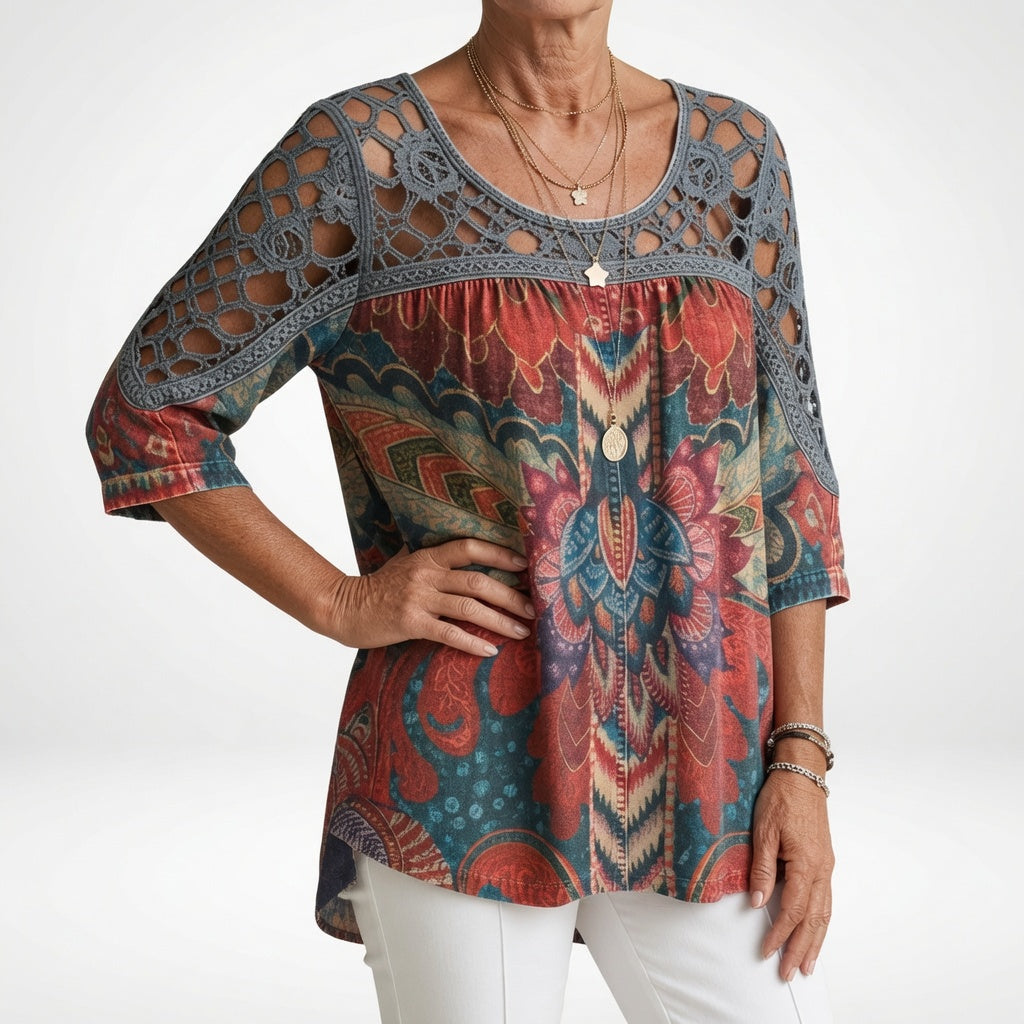 VIDAL BORDEAUX | BLOUSE À IMPRIMÉ ETHNIQUE POUR FEMMES