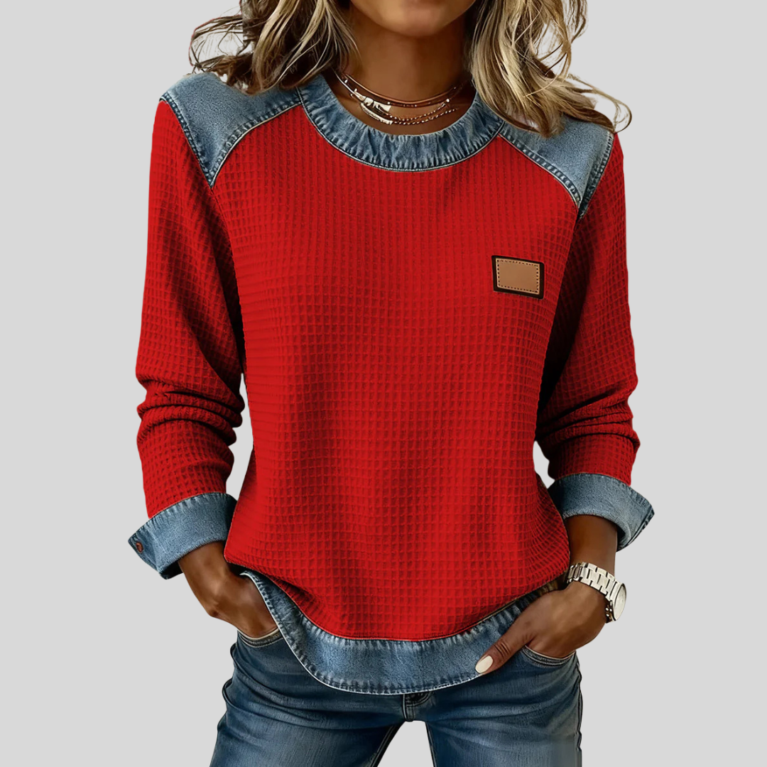 Delancine™ | Sweat-shirt en Waffle à Design Patchwork