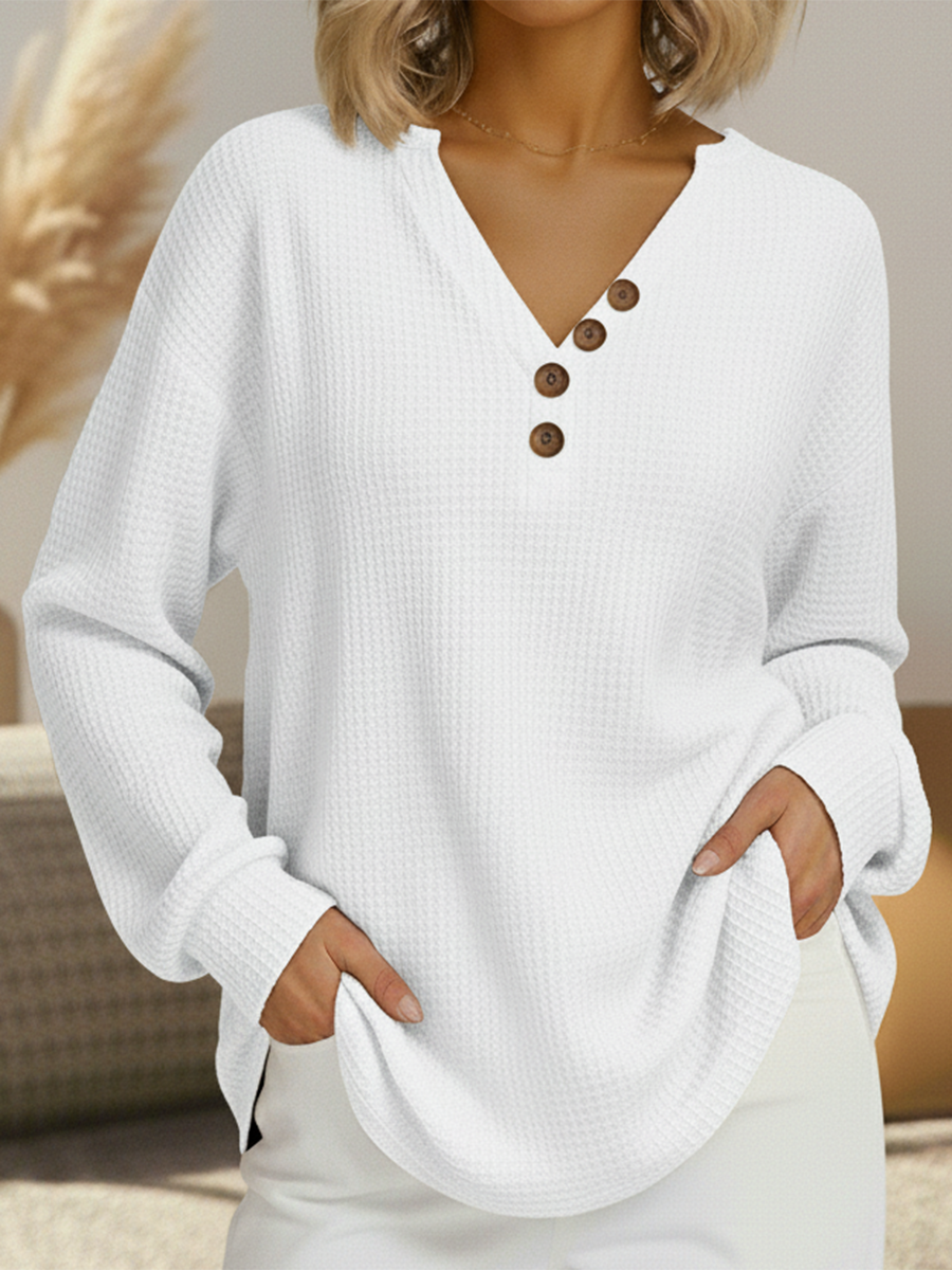 Suzanne | Haut Henley en Tricot Waffle Détendu