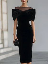 Robe Midi Dramatique en Velours Noir