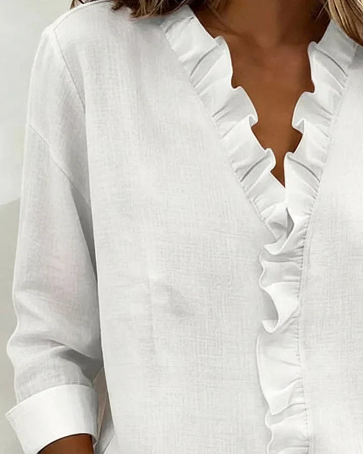 VIDAL BORDEAUX | BLOUSE À COL VOLANTÉ EN V POUR FEMMES
