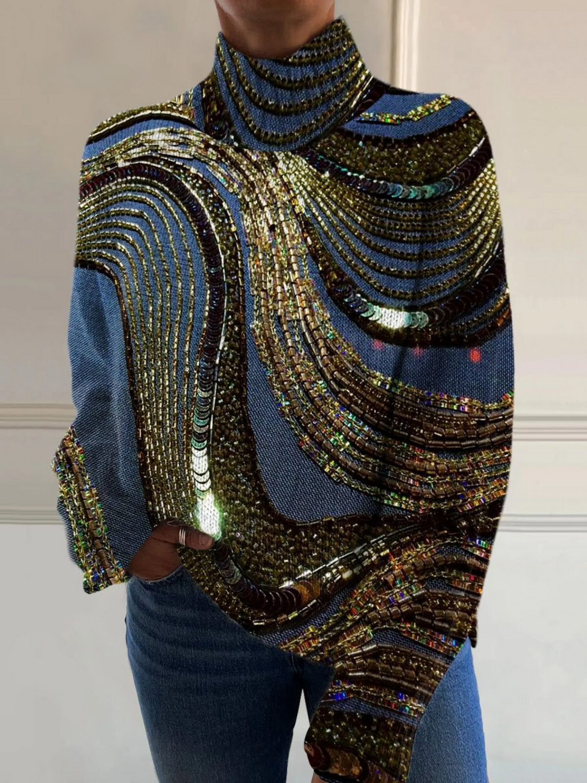 Cressida | Pull Col Roulé Étincelant de Noël