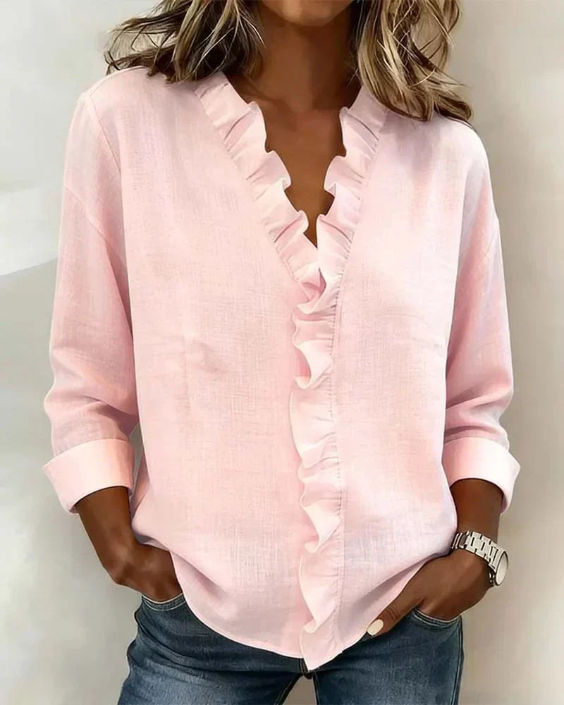 VIDAL BORDEAUX | BLOUSE À COL VOLANTÉ EN V POUR FEMMES