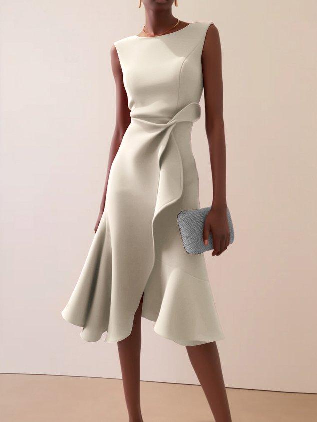 Robe Midi Élegante Sans Manches Rouge avec Torsion à la Taille pour le Jour et la Nuit