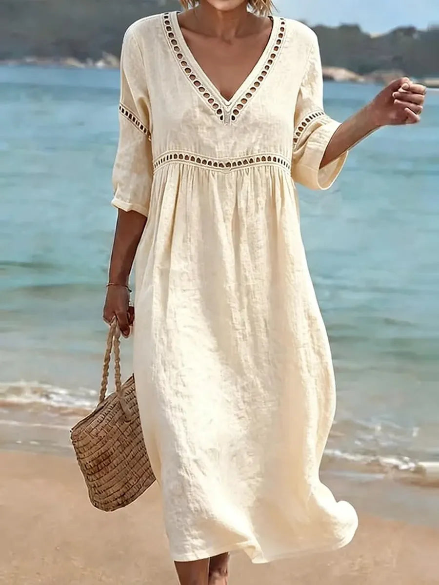 MOREAU LYON | CHIC ROBE MIDI À COL EN V POUR FEMMES