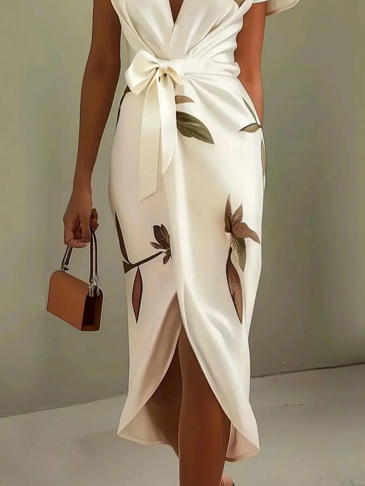 Robe Midi En Satin À Manches Courtes Blanche