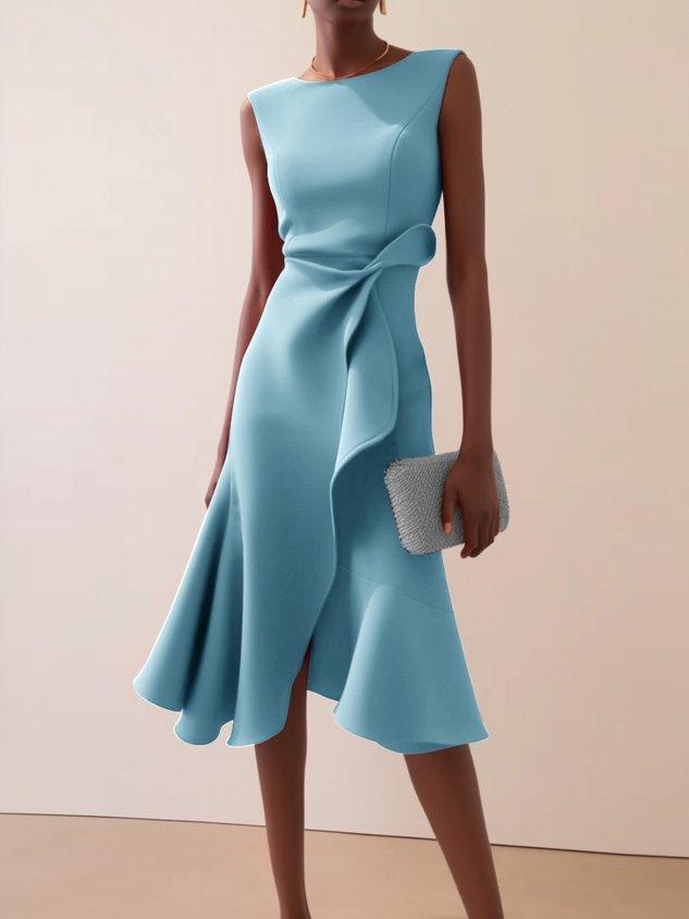 Robe Midi Élegante Sans Manches Rouge avec Torsion à la Taille pour le Jour et la Nuit