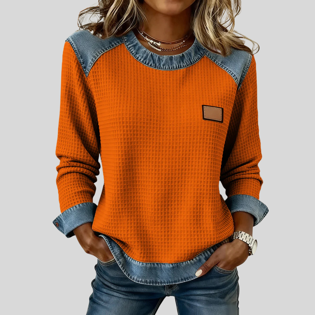 Delancine™ | Sweat-shirt en Waffle à Design Patchwork