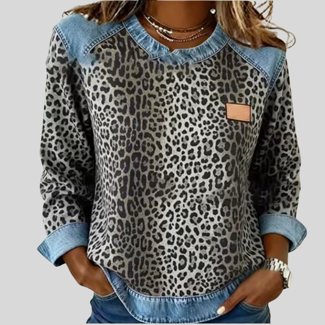 Hollyn™ | Pull à Imprimé Léopard avec Col en Jean