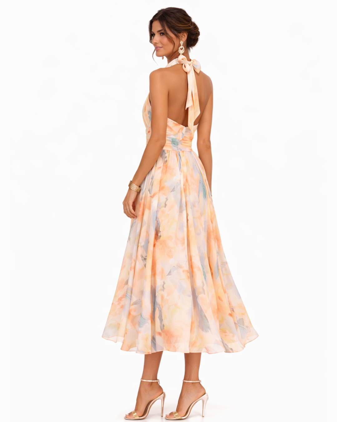 MOREAU LYON | ROBE EN MOUSSELINE PÊCHE FLORAISON POUR FEMME