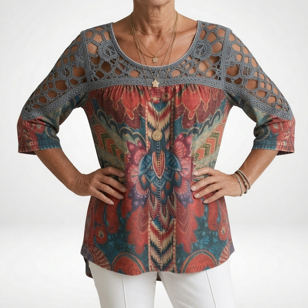 VIDAL BORDEAUX | BLOUSE À IMPRIMÉ ETHNIQUE POUR FEMMES