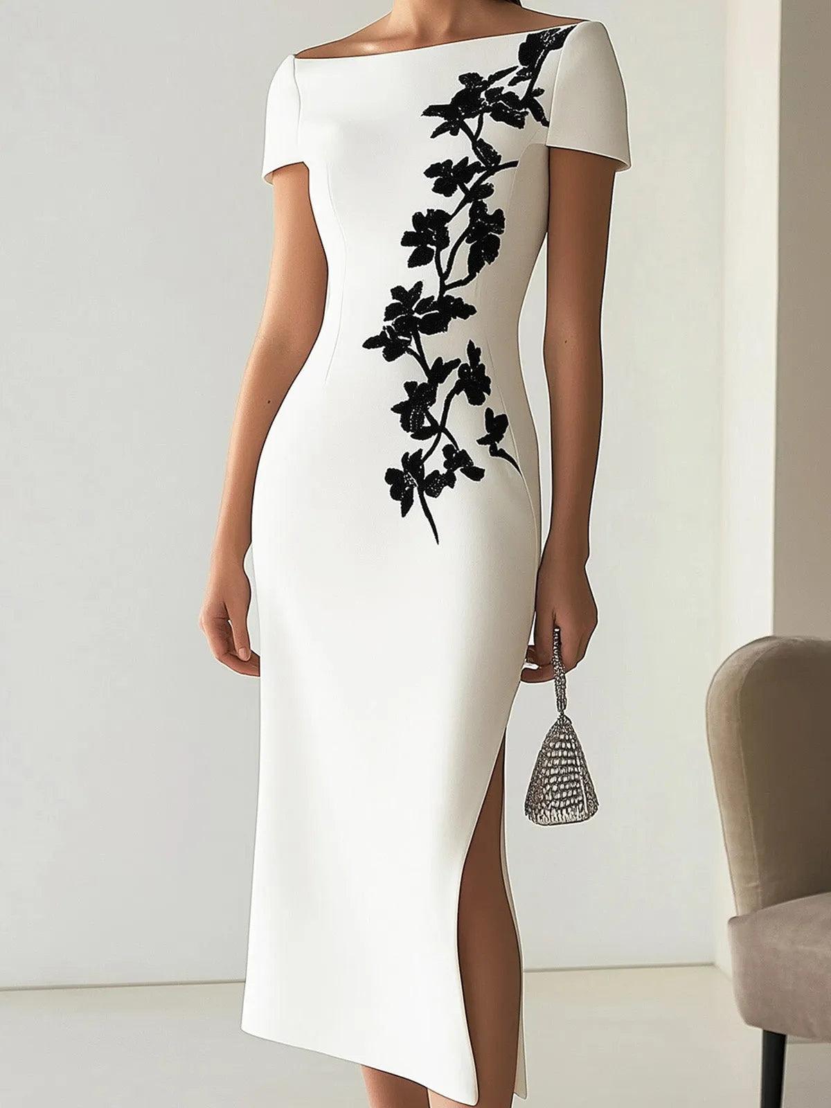Robe Midi à Col Bateau avec Imprimé Floral Chic