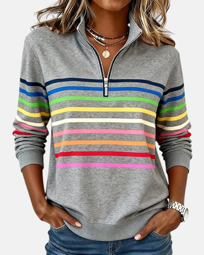 VIDAL BORDEAUX | PULL RAYÉ À FERMETURE ÉCLAIR POUR FEMMES
