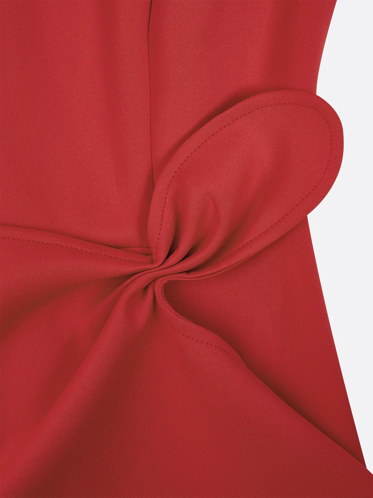 Robe Midi Élegante Sans Manches Rouge avec Torsion à la Taille pour le Jour et la Nuit