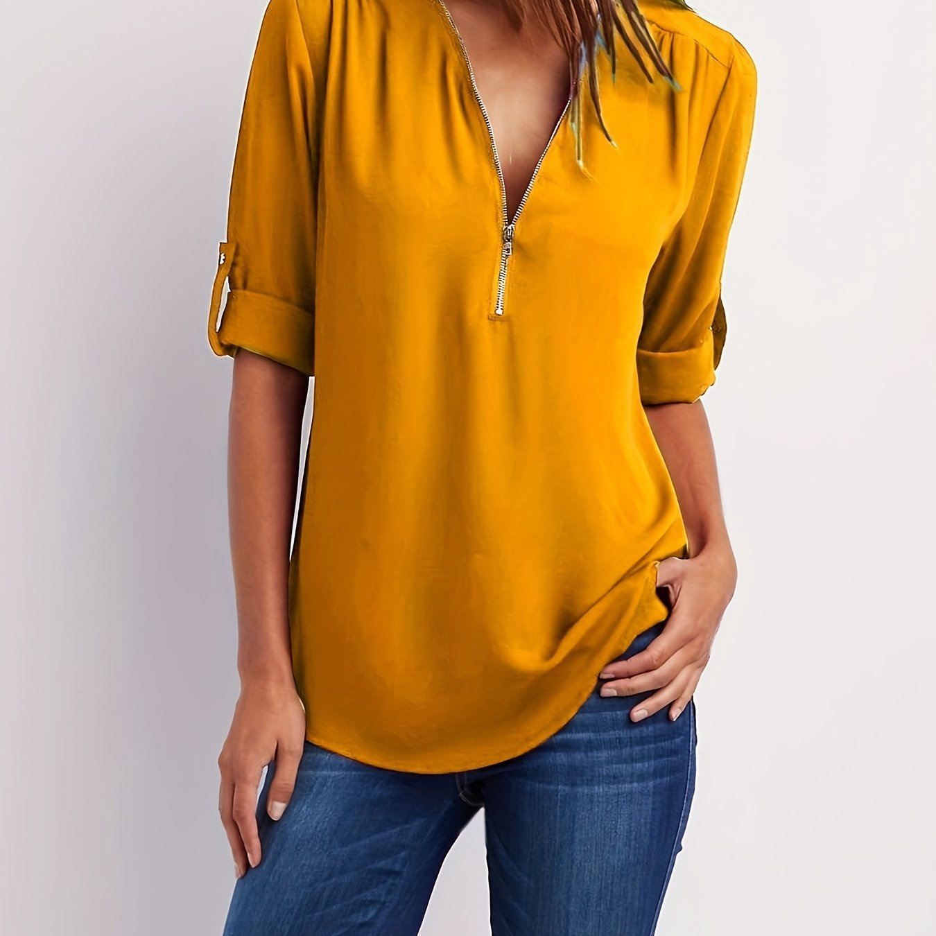VIDAL BORDEAUX | BLOUSE À COL EN V ZIP POUR FEMMES