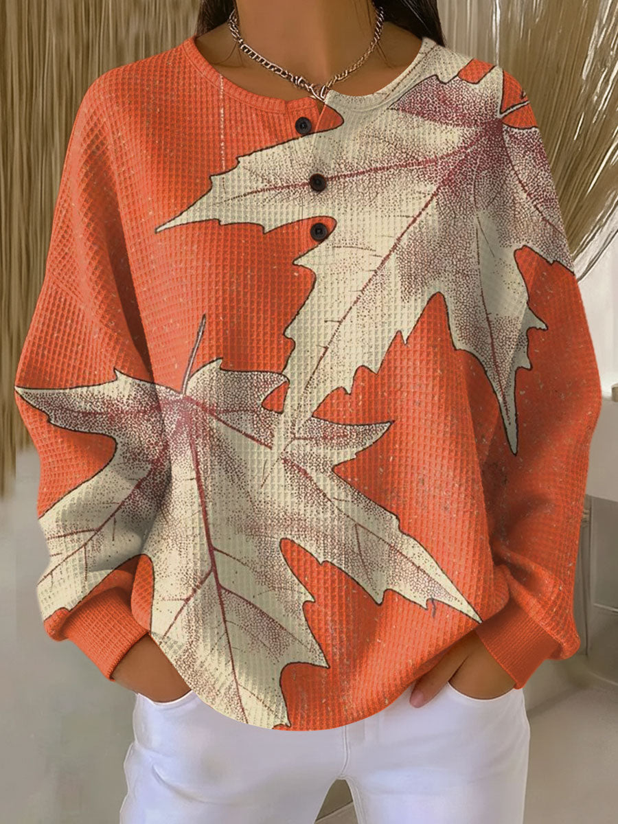 Laura | Haut en Tricot Waffle à Motif Feuille d'Automne