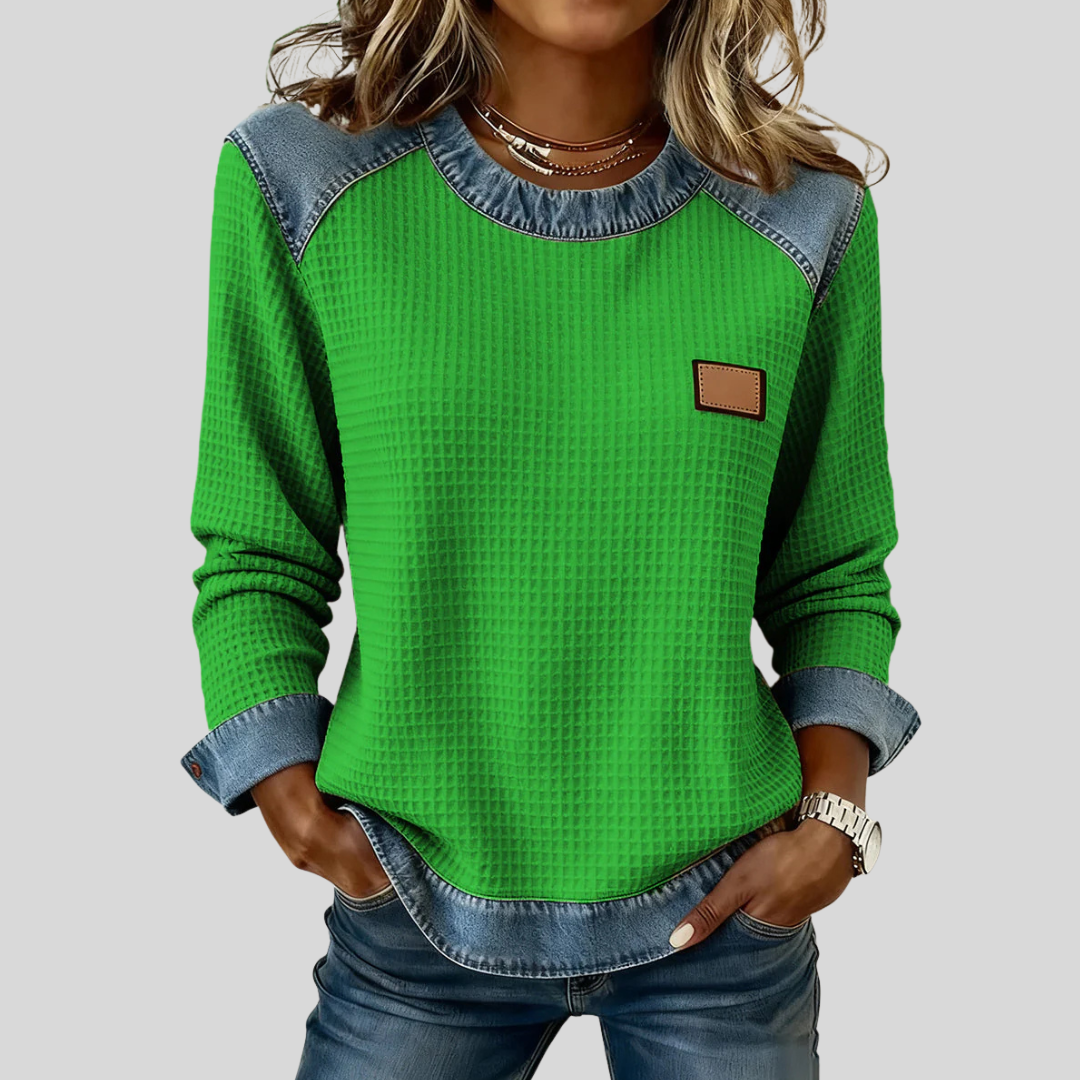 Delancine™ | Sweat-shirt en Waffle à Design Patchwork