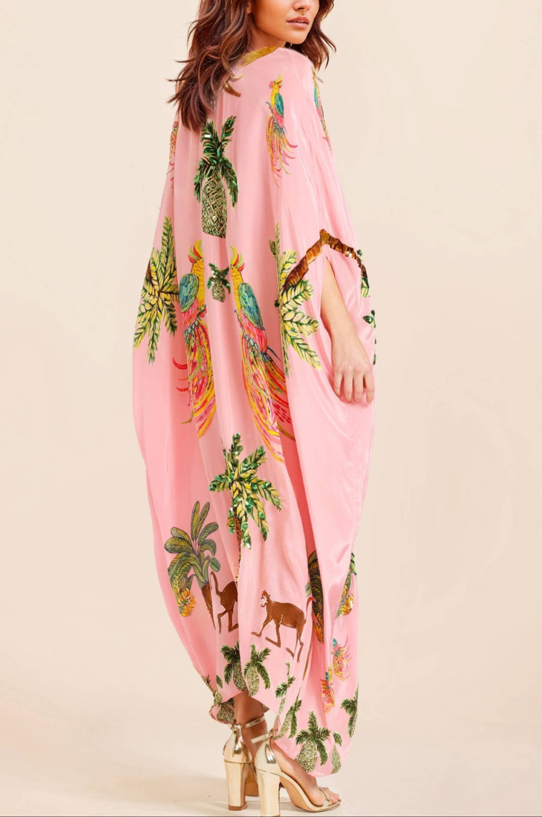 Robe Unique avec Manches Drop Shoulder et Imprimé Palmier
