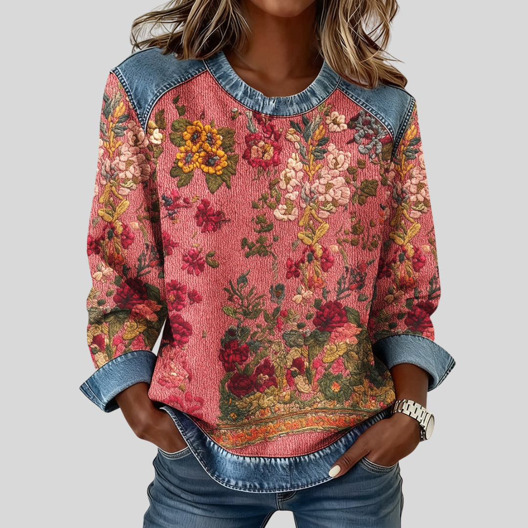 Orabelle™ | Sweat-shirt à imprimé floral avec finitions en denim