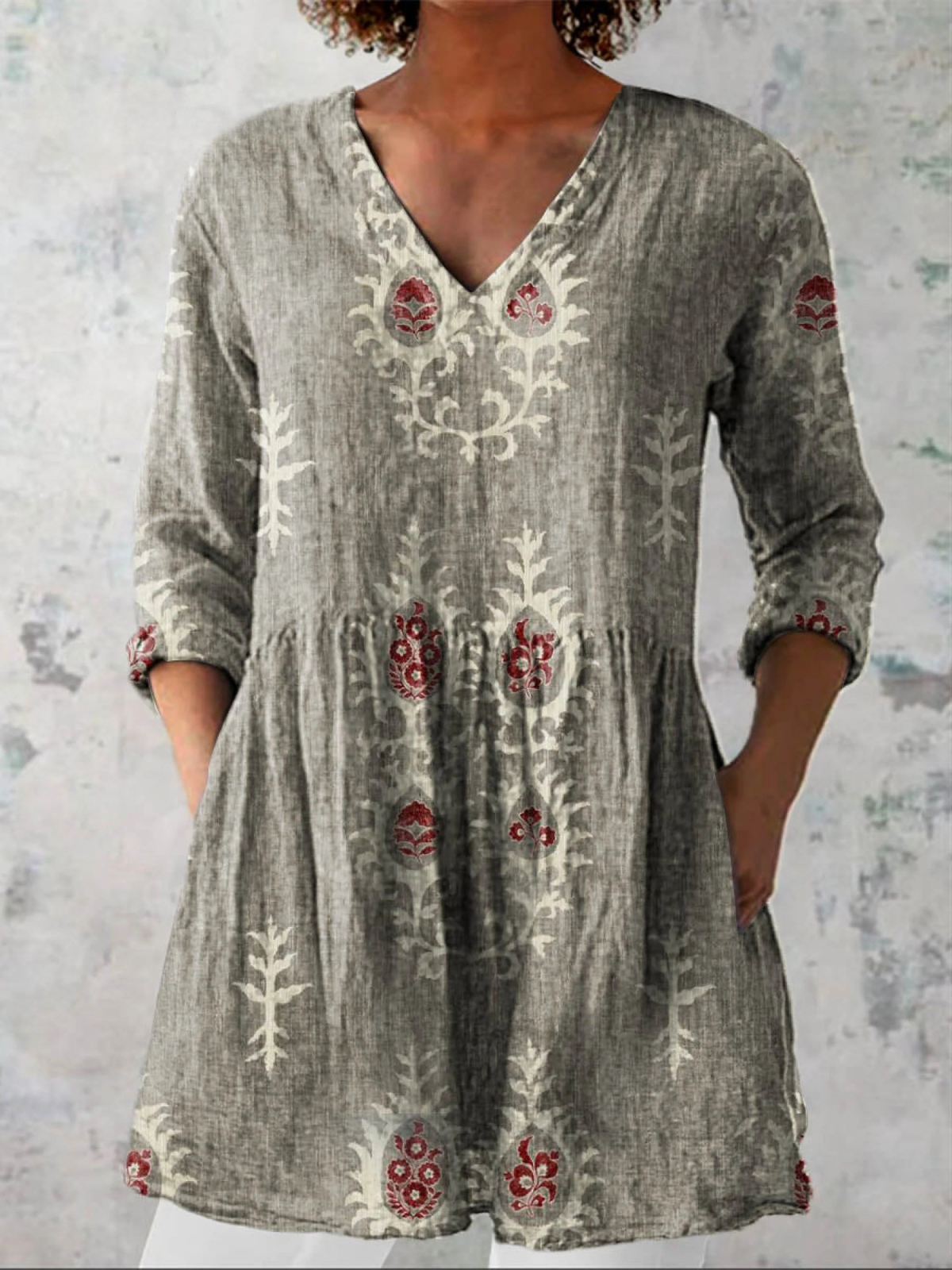VIDAL BORDEAUX | BLOUSE LONGUE À COL EN V POUR FEMMES