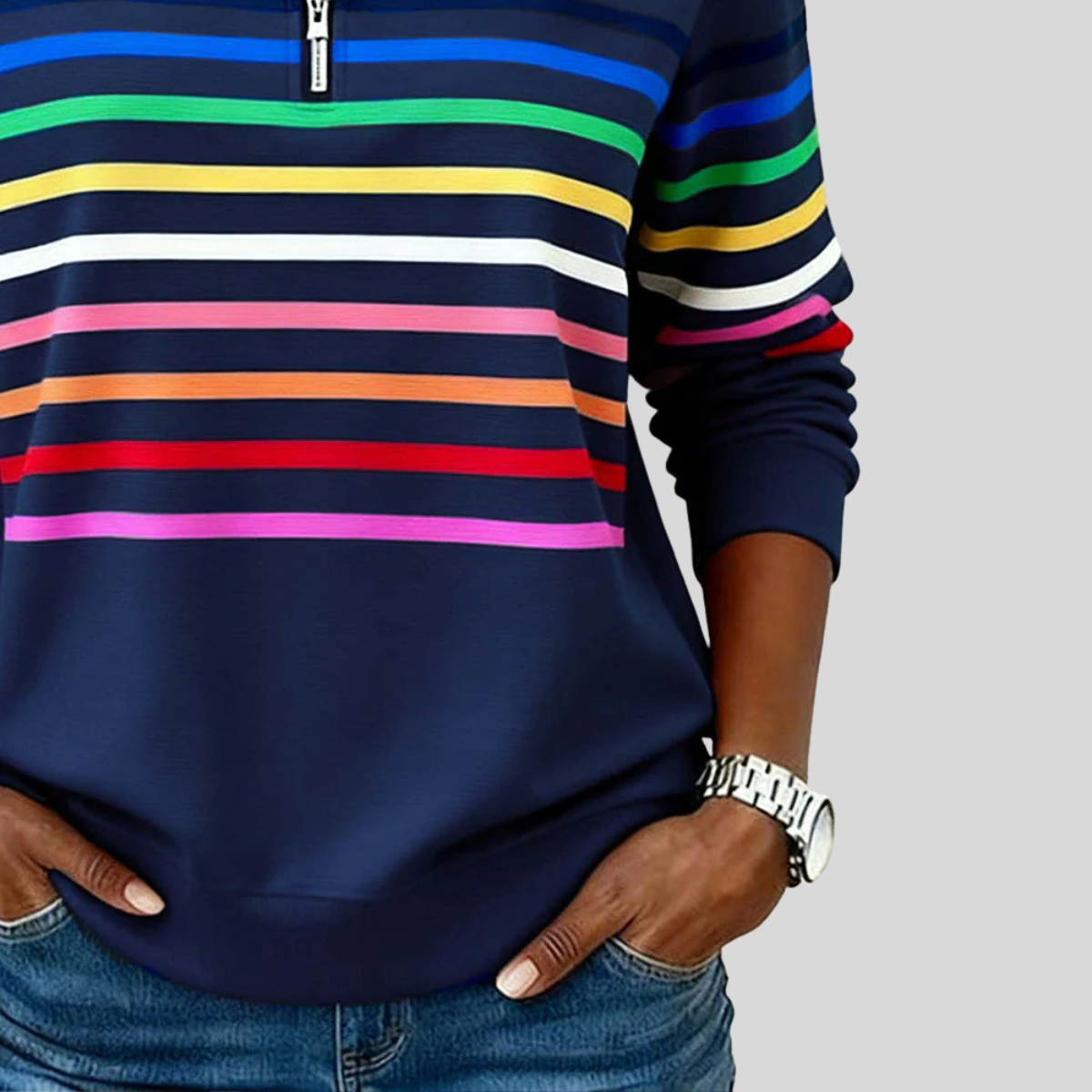 Prismette™ | Sweat-shirt à col zippé quart coloré à rayures