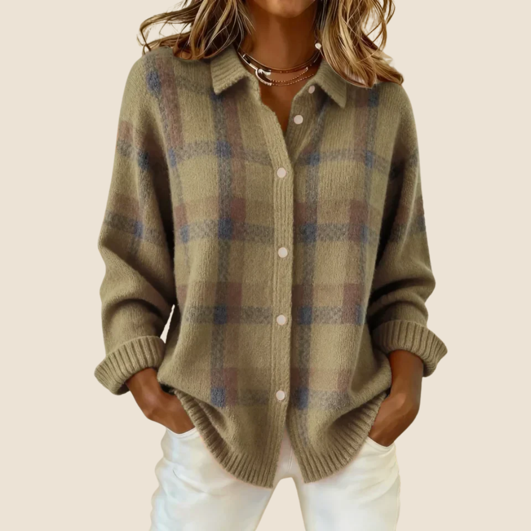 VIDAL BORDEAUX | PULL À CARREAUX AVEC COL POUR FEMMES
