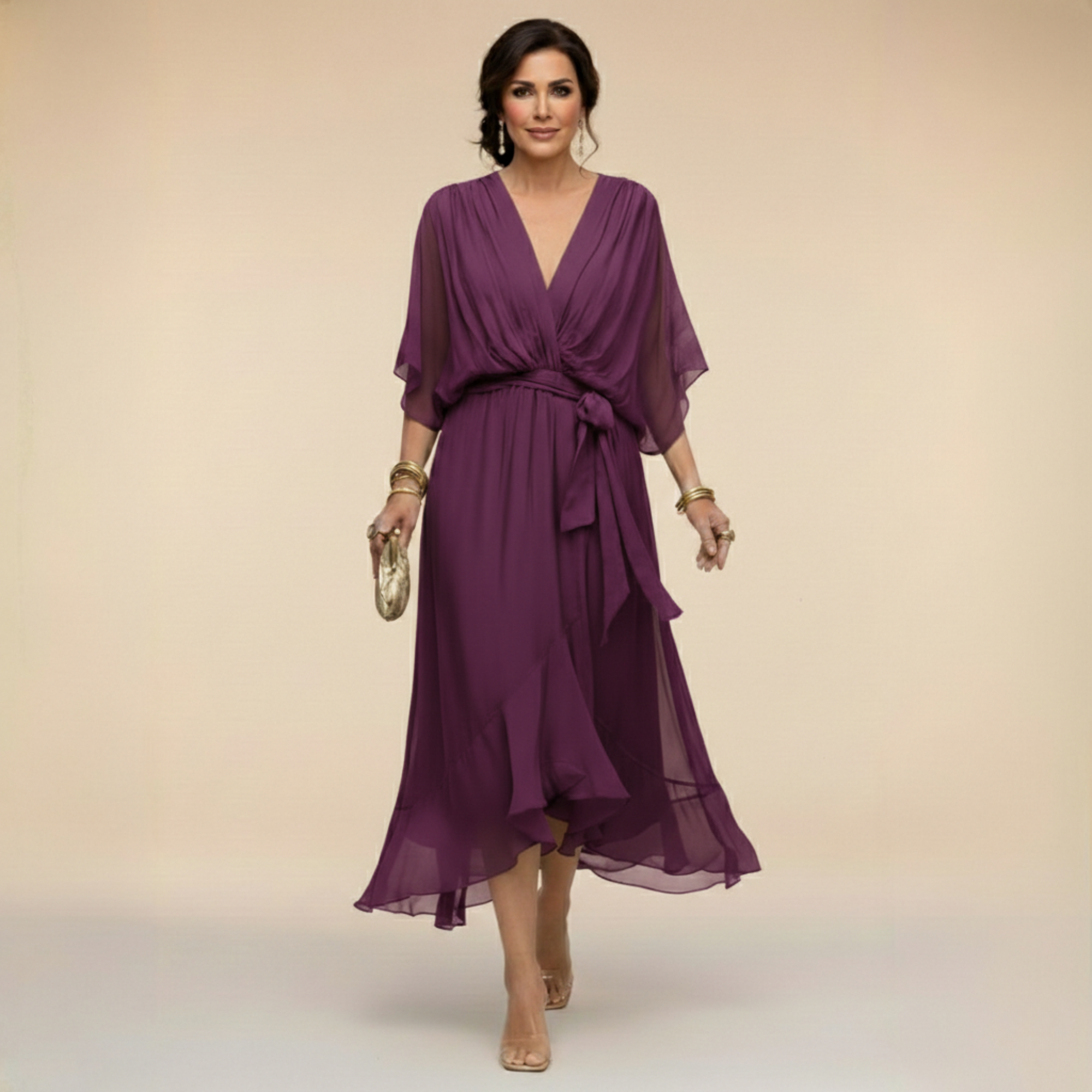 VIDAL BORDEAUX | ROBE EN MOUSSELINE À COL V POUR FEMME