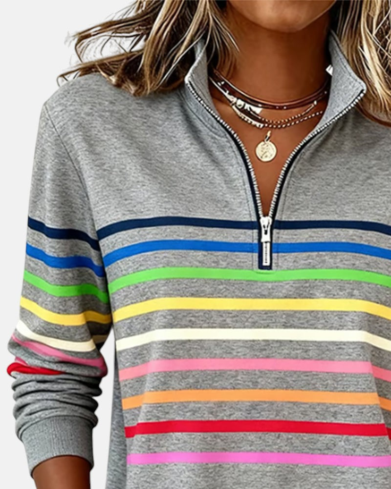 VIDAL BORDEAUX | PULL RAYÉ À FERMETURE ÉCLAIR POUR FEMMES