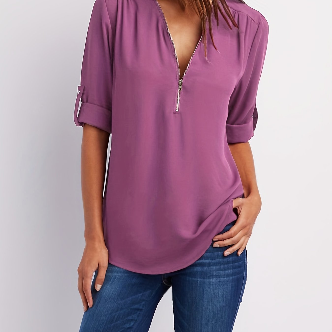 VIDAL BORDEAUX | BLOUSE À COL EN V ZIP POUR FEMMES