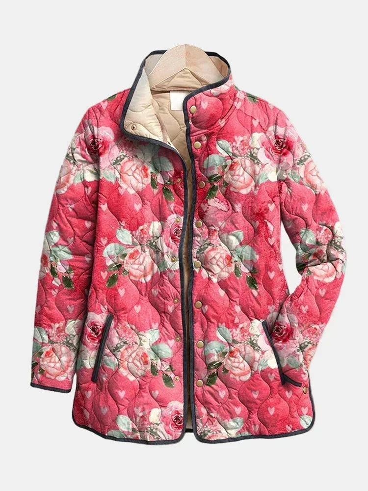 Freya | Charmante Veste Matelassée Imprimé Floral Rose