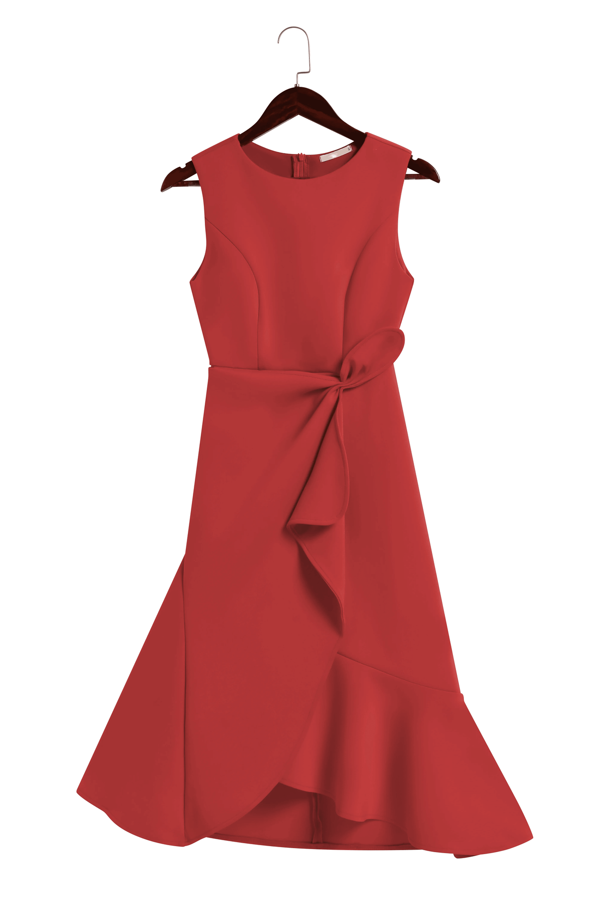 Robe Midi Élegante Sans Manches Rouge avec Torsion à la Taille pour le Jour et la Nuit