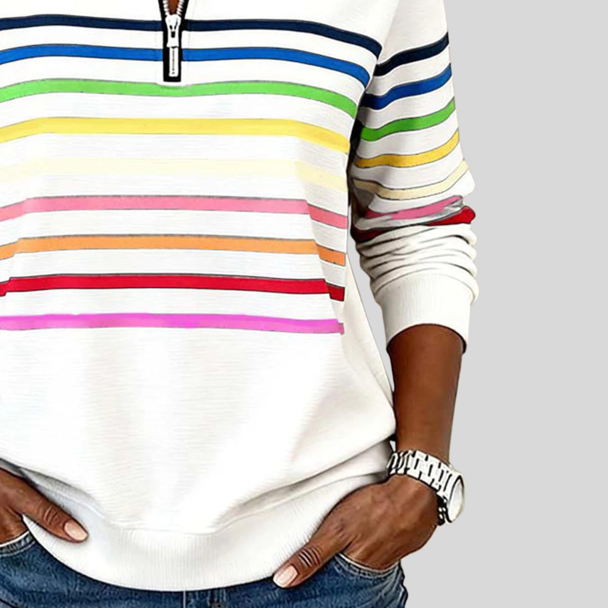 Prismette™ | Sweat-shirt à col zippé quart coloré à rayures