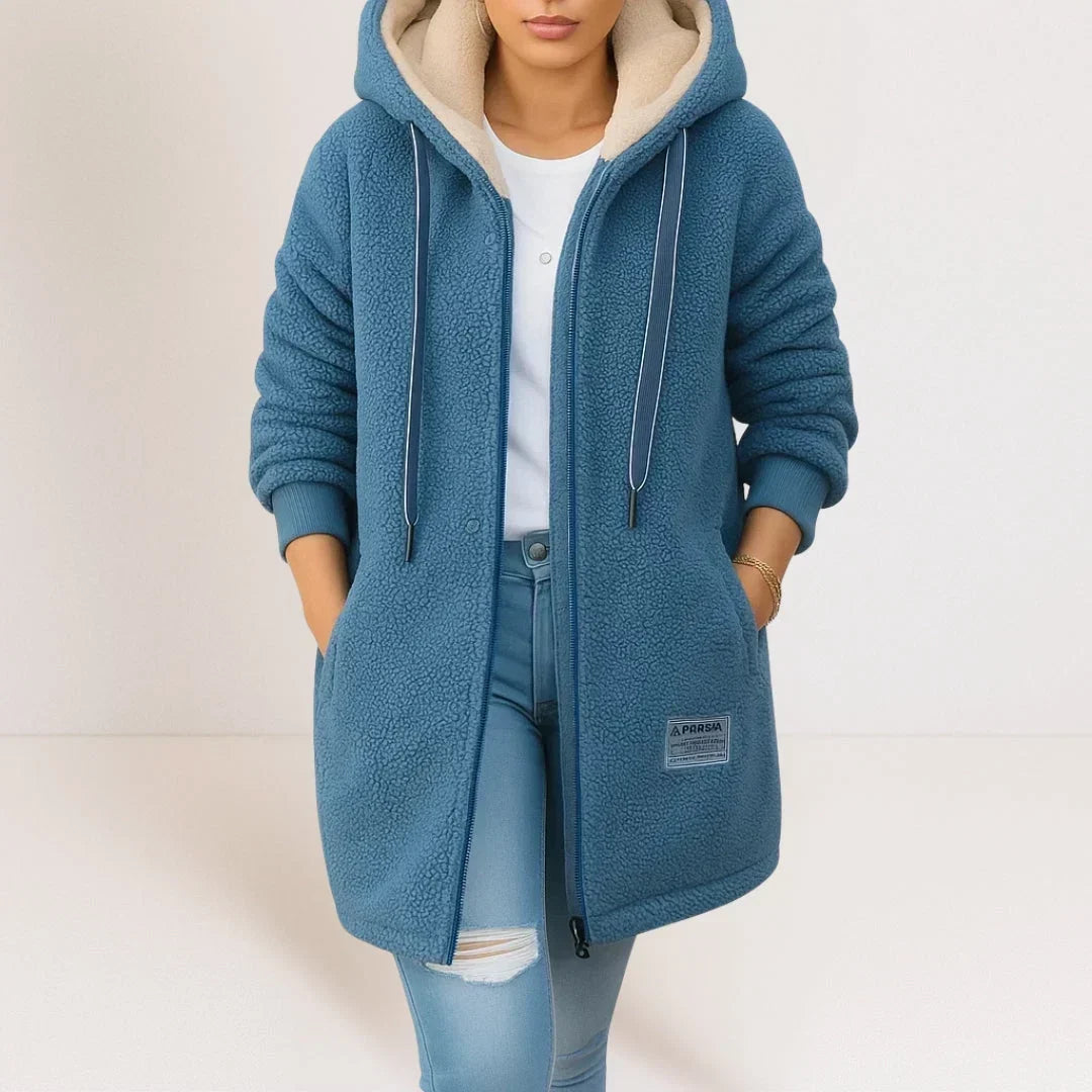 VIDAL BORDEAUX | VESTE FLEECE LONGUE À CAPUCHE POUR FEMMES
