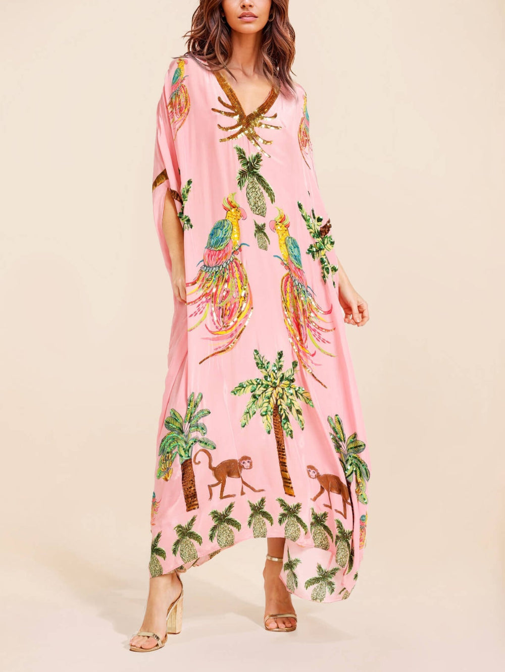 Robe Unique avec Manches Drop Shoulder et Imprimé Palmier
