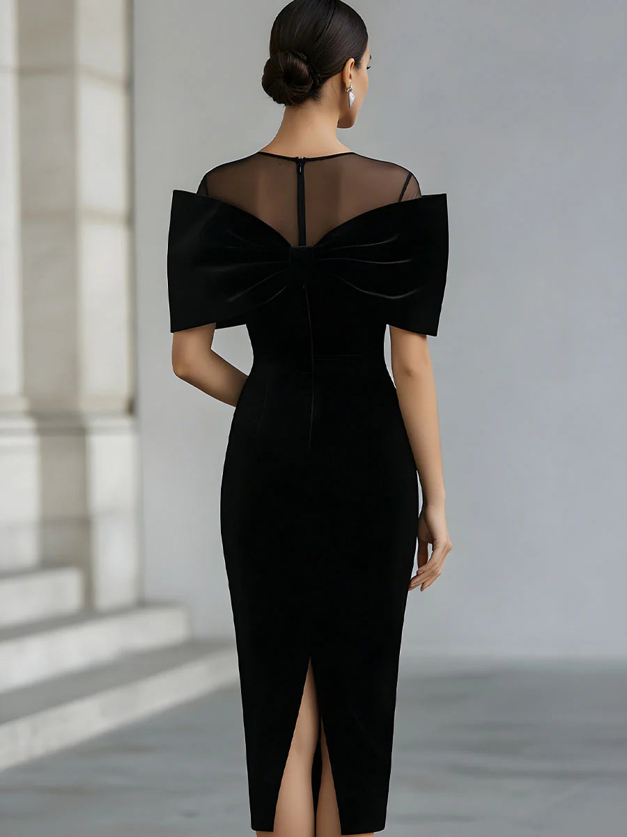 Robe Midi Dramatique en Velours Noir