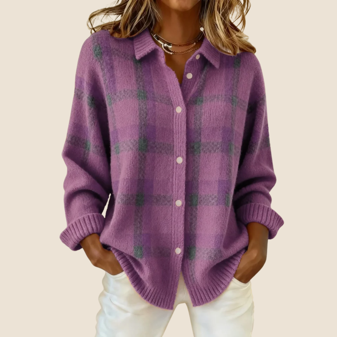 VIDAL BORDEAUX | PULL À CARREAUX AVEC COL POUR FEMMES