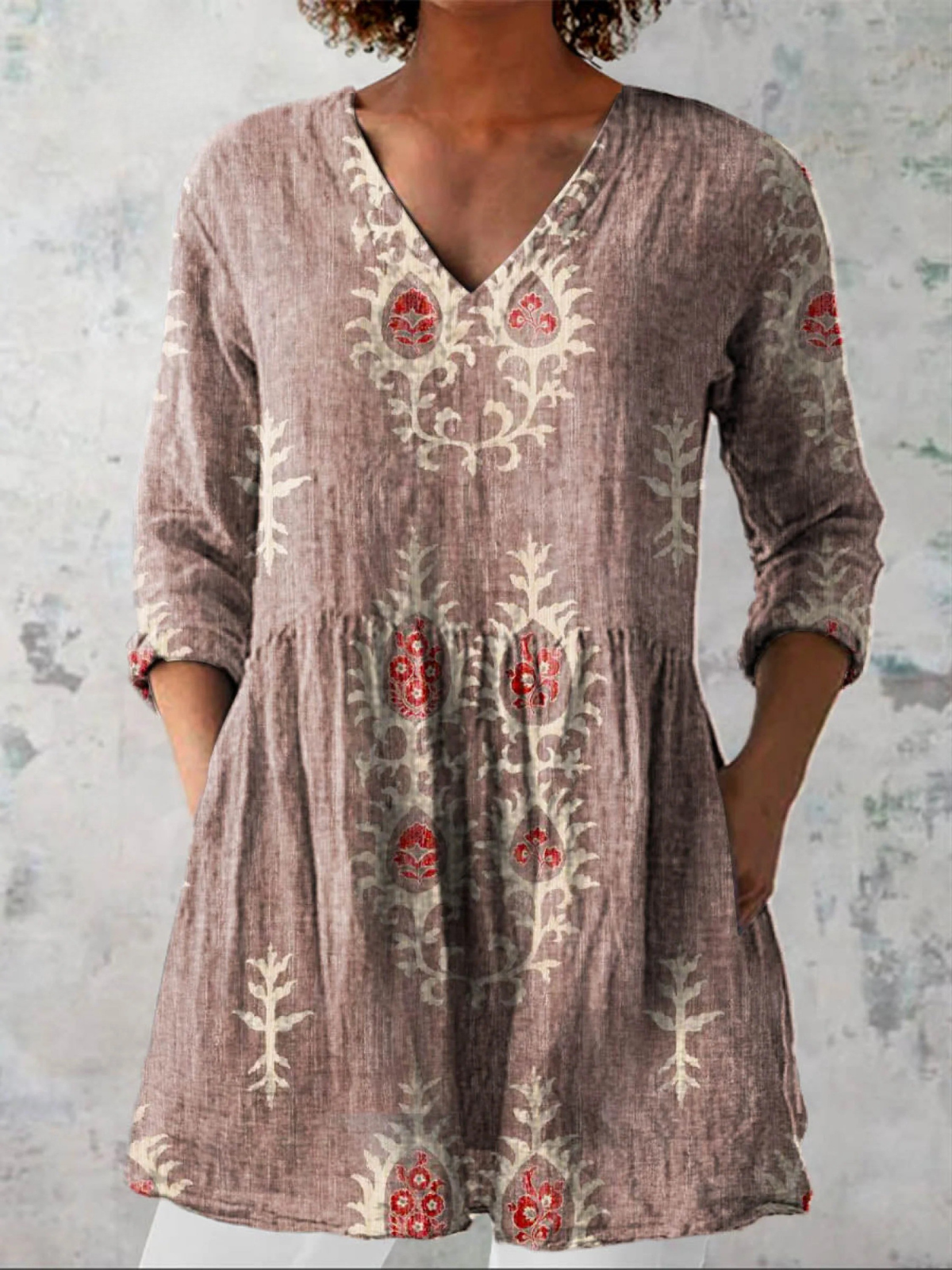 VIDAL BORDEAUX | BLOUSE LONGUE À COL EN V POUR FEMMES
