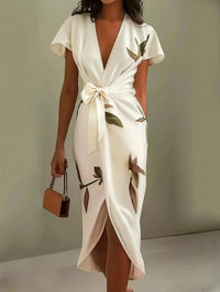Robe Midi En Satin À Manches Courtes Blanche