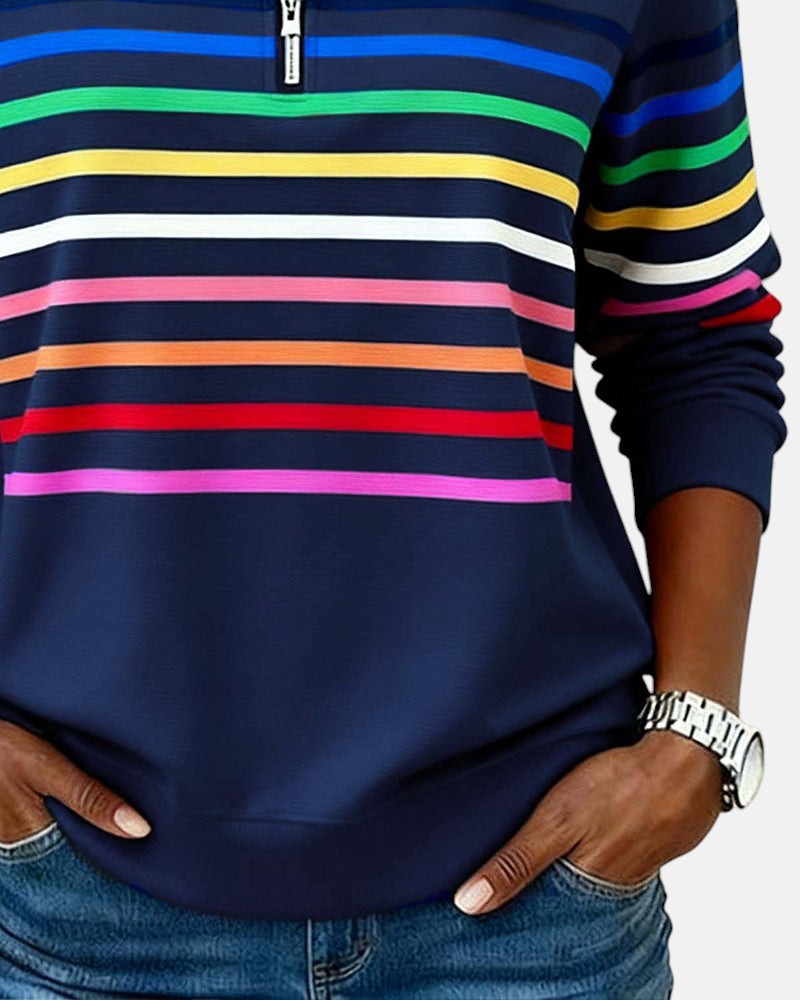 VIDAL BORDEAUX | PULL RAYÉ À FERMETURE ÉCLAIR POUR FEMMES