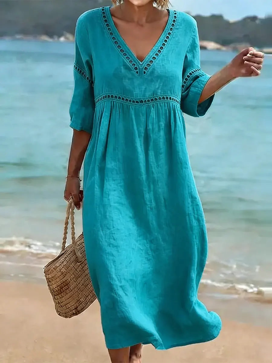 MOREAU LYON | CHIC ROBE MIDI À COL EN V POUR FEMMES