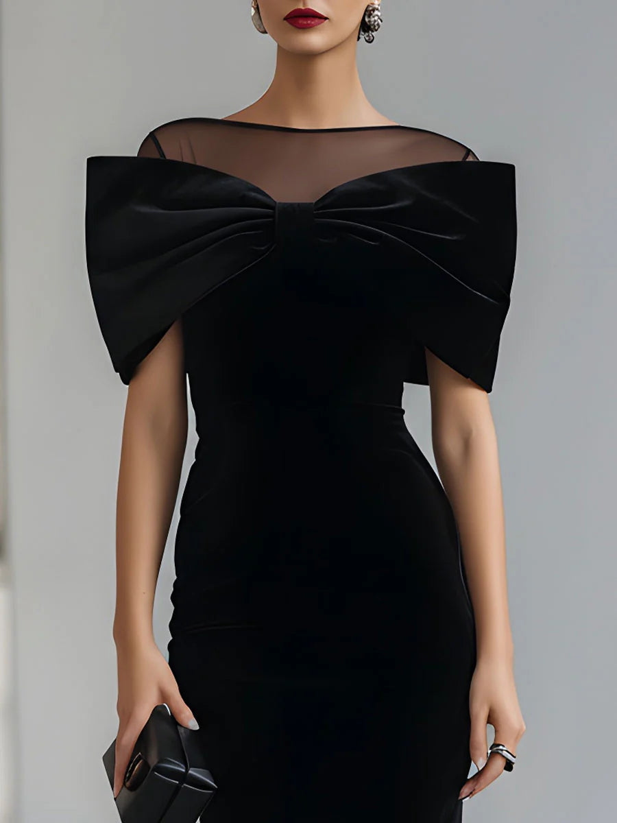Robe Midi Dramatique en Velours Noir