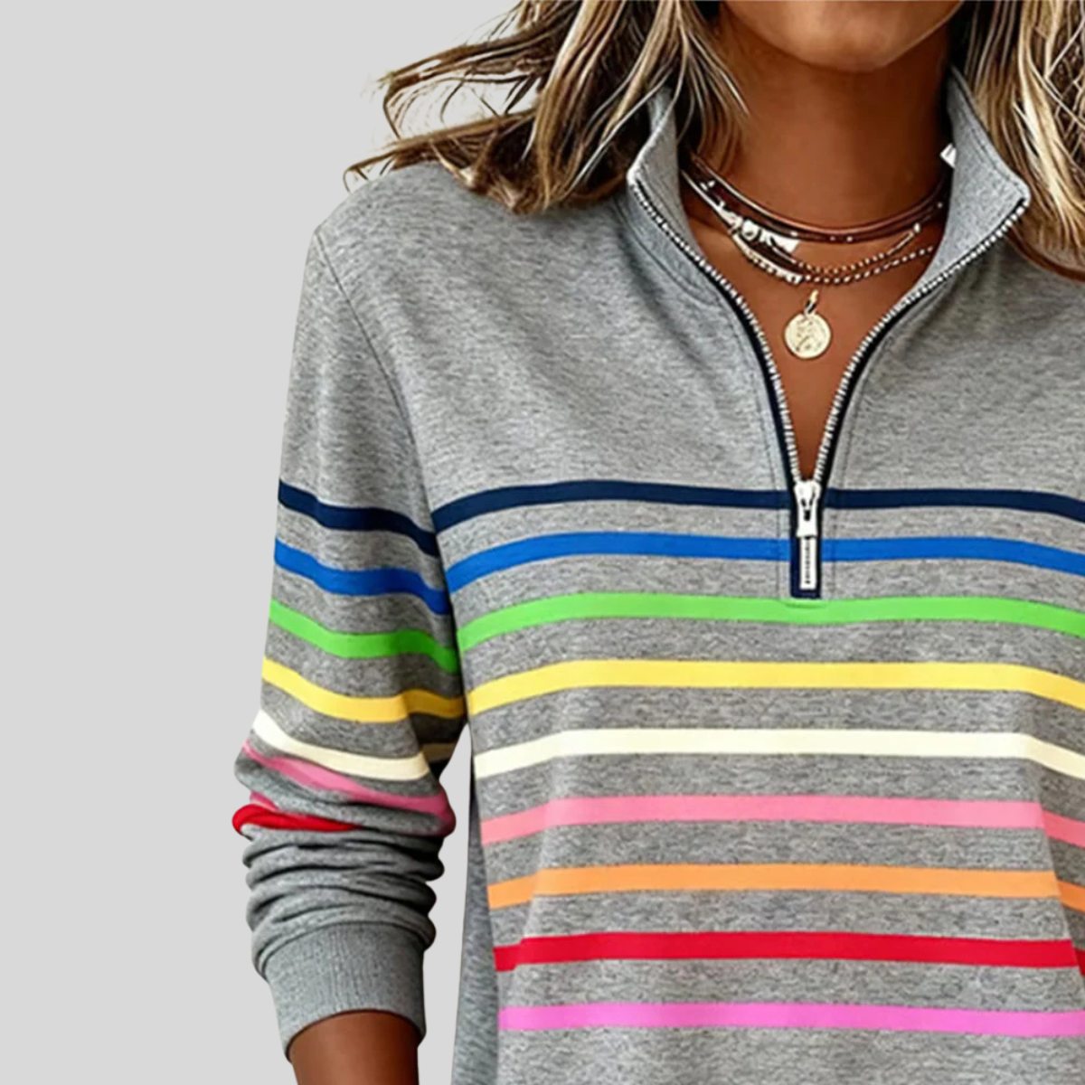 Prismette™ | Sweat-shirt à col zippé quart coloré à rayures